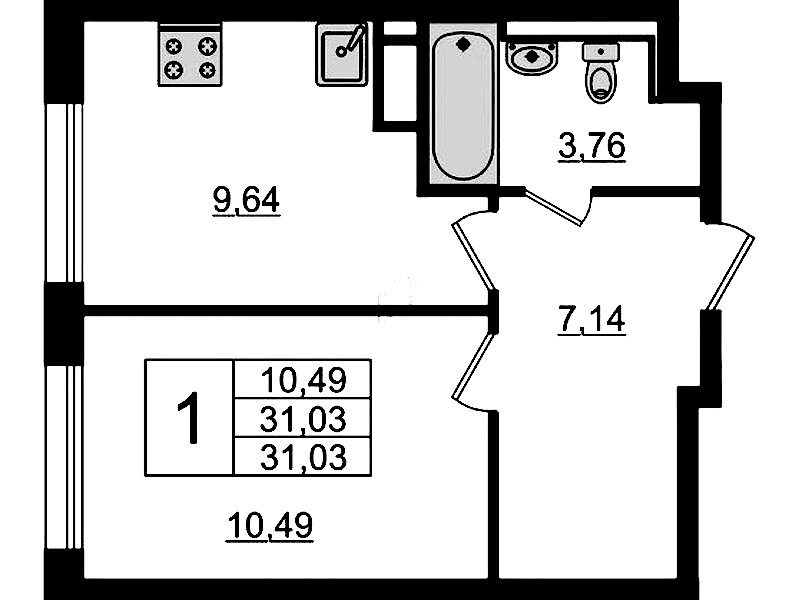 1-комнатная квартира 31.03 м², 3/12 эт., ЖК «Новые Лаврики»